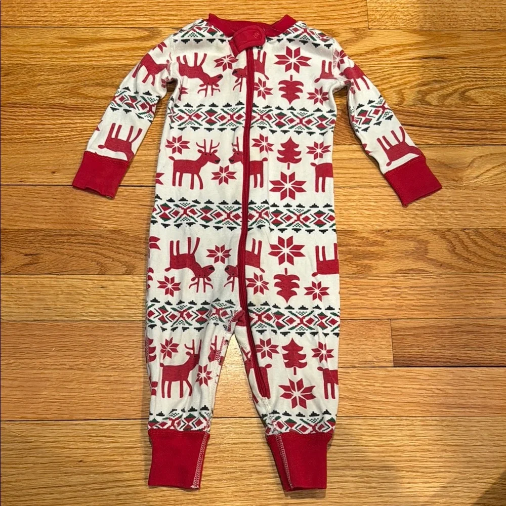 Red and White Reindeer Pattern Onesie - Picture 1 of 4